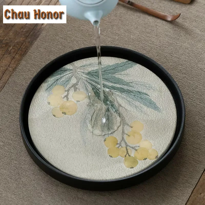 Creative Ceramic Quick Drying Dry Soaking Table Retro Water Absorbing Tea Tray Pot Tea Bowl Holder Small Circular Kung Fu Teaset