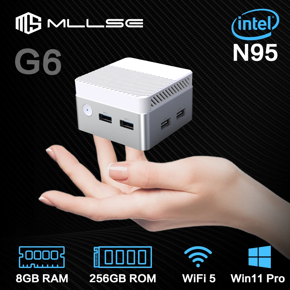 MLLSE G6 Mini PC Intel N95 LPDDR5 8GB RAM 256GB ROM Windows 11 Pro WiFi 5 BT4.2