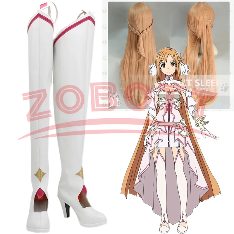 

Sword Art Online Alicization SAO Yuuki Yuki Asuna White Cosplay Shoes Long Boots Leather Custom Made Halloween Role Play props