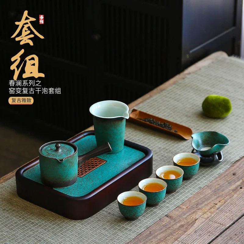 

Chunlangan Tea-Making Sets Set Home Office Kiln Baked Retro Side Handle Cover Teacup Set Gift Box Tea Set Chinese Gaiwan