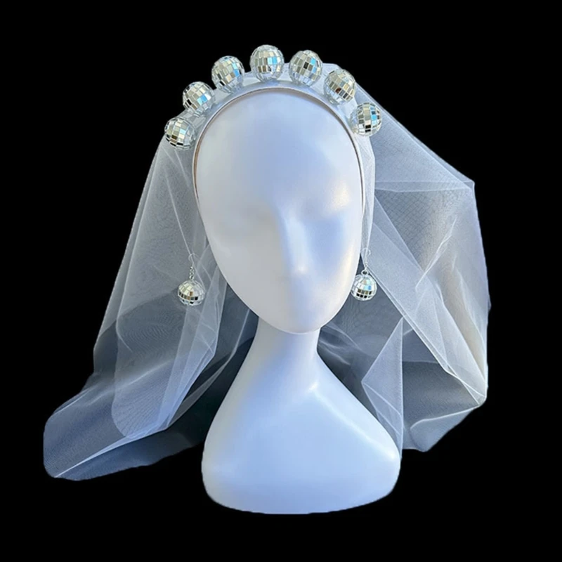 

Disco Ball Headband with Veil Cowgirl Earrings Disco Bachelorette Party Decorations for Women Disco Costume Accessories