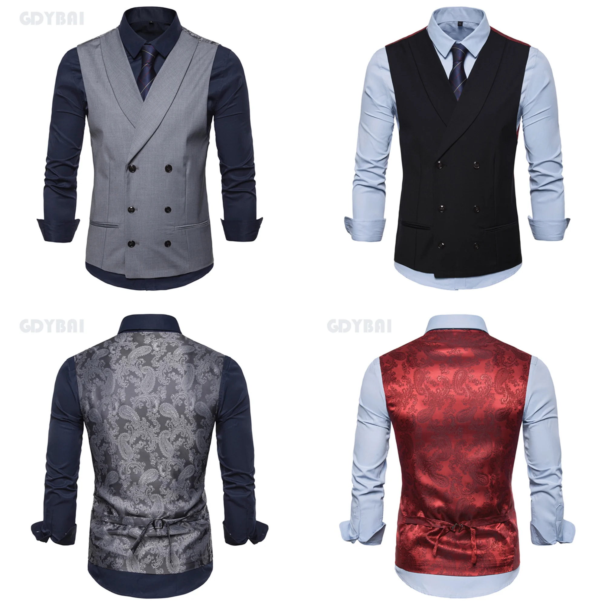 

Жилет мужской деловой на все сезоны, Модный повседневный двубортный жилет с контрастной блокировкой спереди и сзади