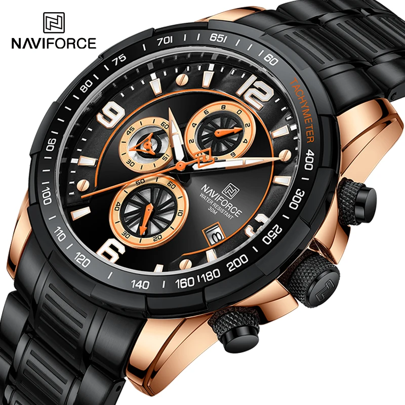 

New NAVIFORCE Men's Luxury Watches Top Brand Quartz Chronograph Steel Band Business Male Clock 3ATM Water Resistant Wristwatches