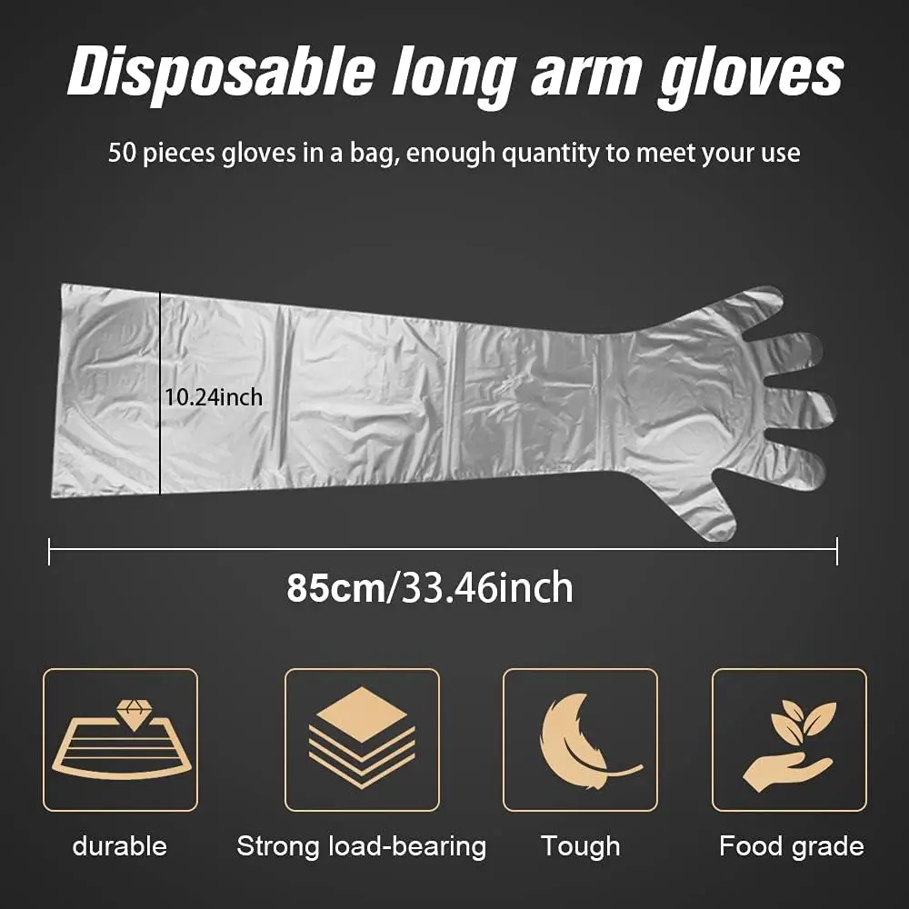 FUNZUR 200Pcs Veterinary Dressing Gloves – 35" Long, Disposable PE, XL, Waterproof