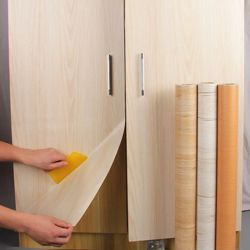 Self adhesive wallpaper peel and stick paper self adhesive liner 90cm Width Wood Grain Stickers Wardrobe Cupboard Table Furniture Waterproof Self Adhesive Wallpaper Home Decor Door Stickers