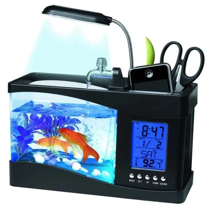 Multifunctional Fish Tank Table Filter Lighting Three-in-One Fighting Fish Tank Aquarium Accessory Aquarium LCD Timer Clock Lamp