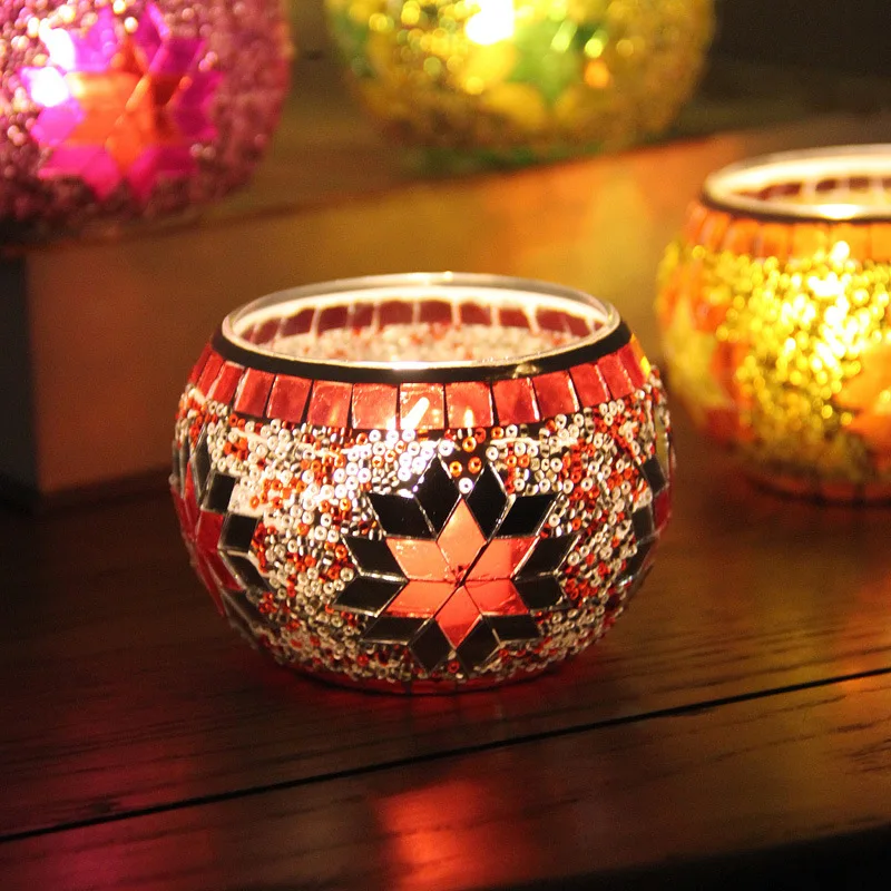 Candelabro de vidrio con mosaico de colores de estilo europeo, candelabro navideño, accesorios románticos para la decoración del hogar, vidrio de nieve_voghion.com