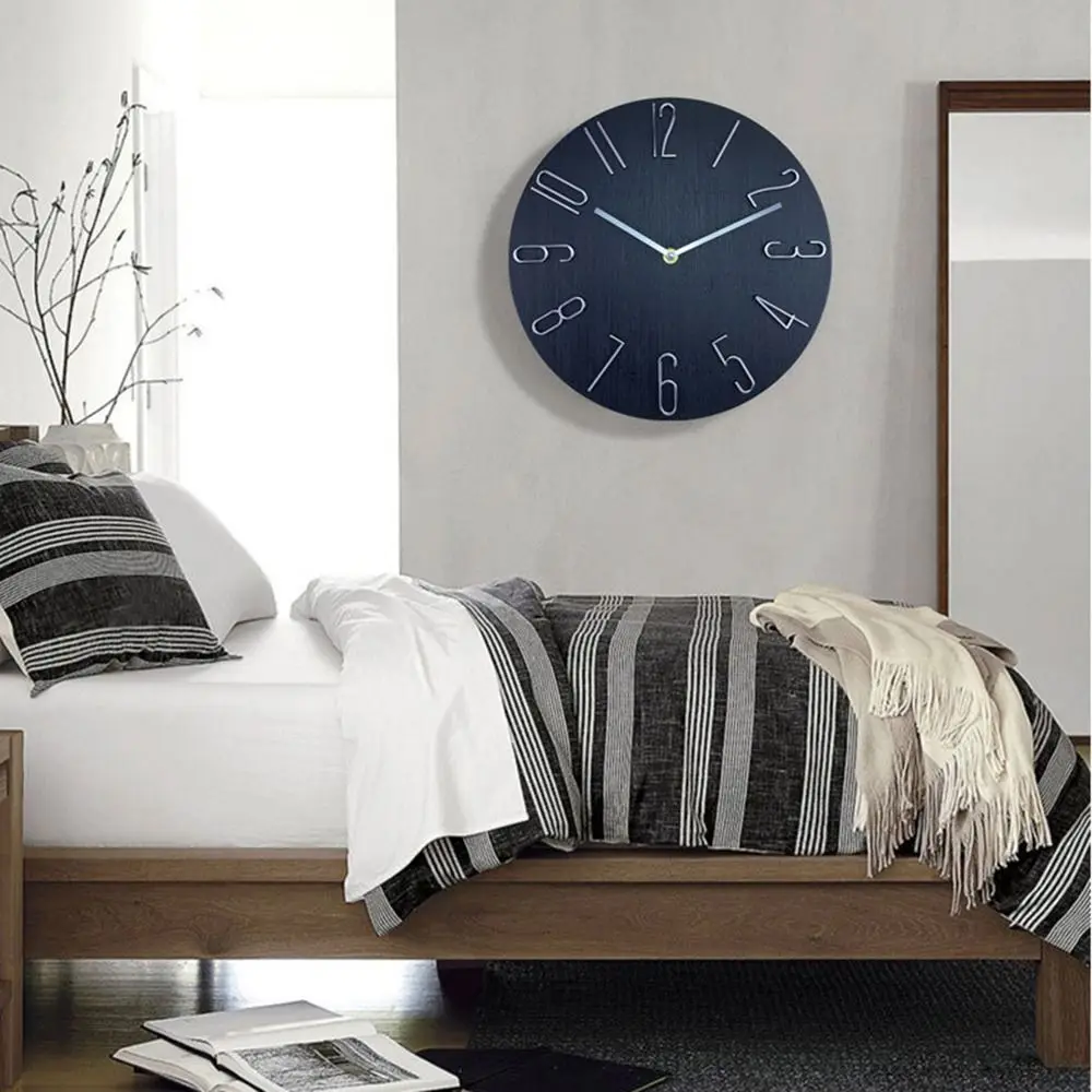 Description Picture 6 of itemSimple 12inch Wall Hanging Clock No Second Hand Quartz Movement Decorative Wall Clock Silent Round Shape Wood Grain Clock Office
