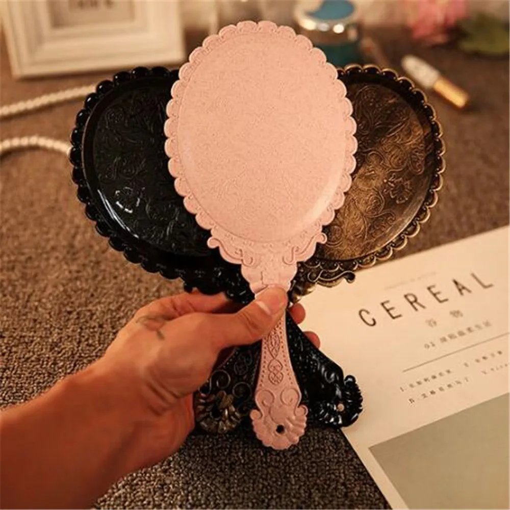 Miroir de maquillage vintage sculpté pour femme, miroir de vanité, poignée cosmétique compacte, salon de spa