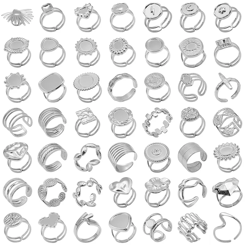 

Multistyle Silver Color Open Adjustable Stainless Steel Rings For Women Men Accessories DIY Stone Bague Acier Inoxydables Femme
