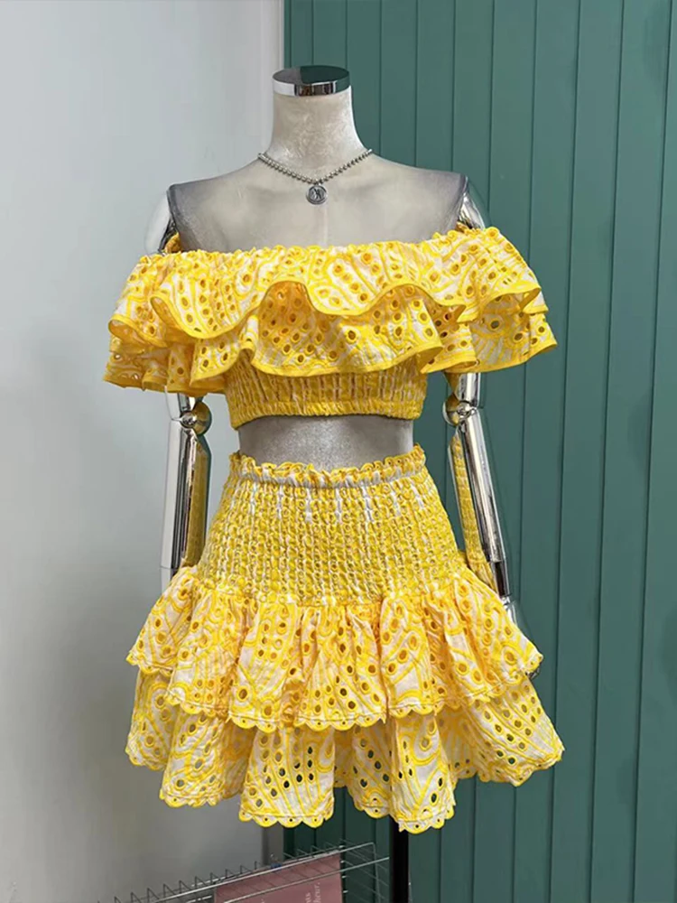 Skirt Two Piece Dress Yellow GALCAUR Summer Two Piece Sets For