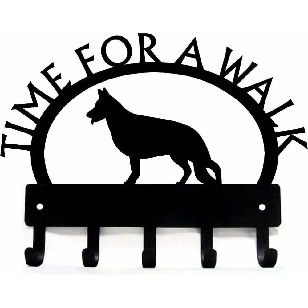 1pc 11in German Shepherd Standing Time For A Walk Key Rack Dog Leash Hanger Wall Hook Bathroom Accessories Hallway Wall Sticker 4