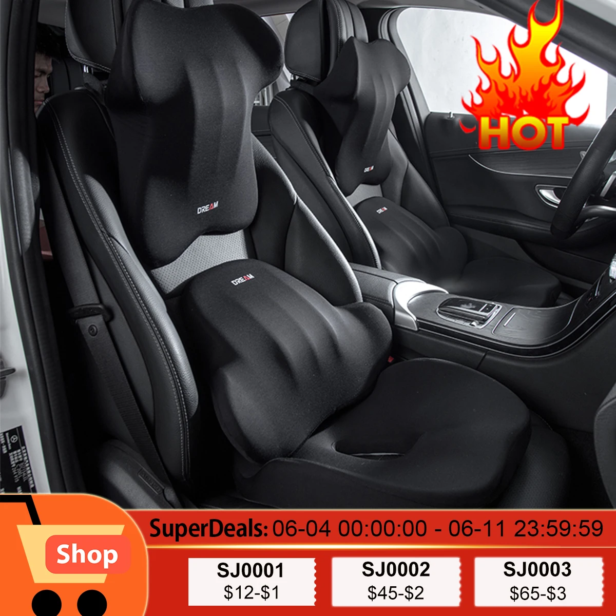 Car Booster Seat Cushion Driving Headrest lumbar Support Memory Foam Car Neck Pillow Waist Seat