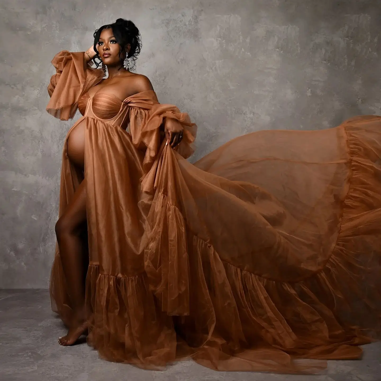 brown maternity shoot dress Kate Sexy Tulle Custom Maternity Photoshoot Gowns