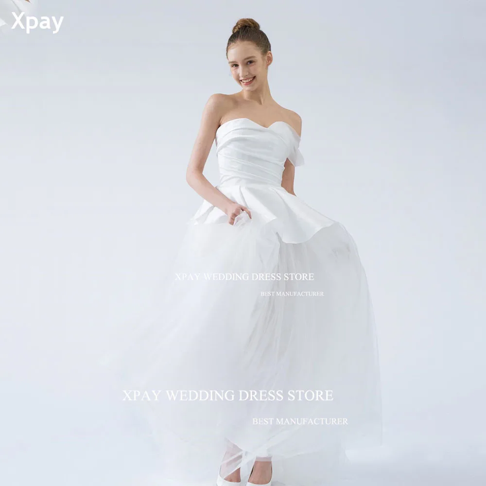 

XPAY Elegant Sweetheart A Line Wedding Dresses Satin Tulle Off Shoulder Wedding Photos Shoot Floor Custom Made Bride Party Gown