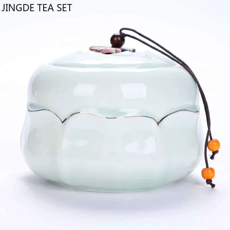 Celadon Portable Tea Jar Household Ceramic Sealed Moisture-proof Tank Tea Coffee Storage Jar Customization Teaware Accessories