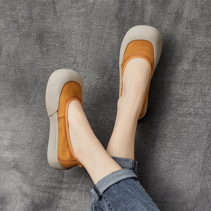 

3cm 2023 Loafer Genuine Leather Designer Elegance Ethnic Flats Women Big Round Toe Authentic Summer Fashion Shallow Comfy Shoes