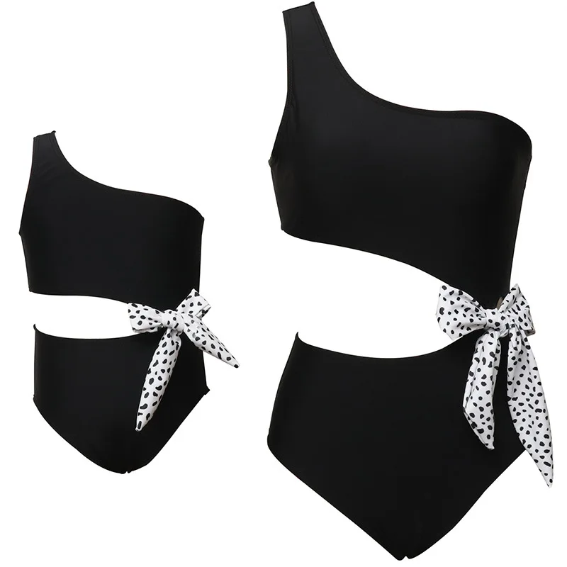 2025 New Summer Women Girls Swimwear Family Matching Outfits Mother and Daughter Clothes Bow Bikini One-Piece Swimsuit Beachwear 5