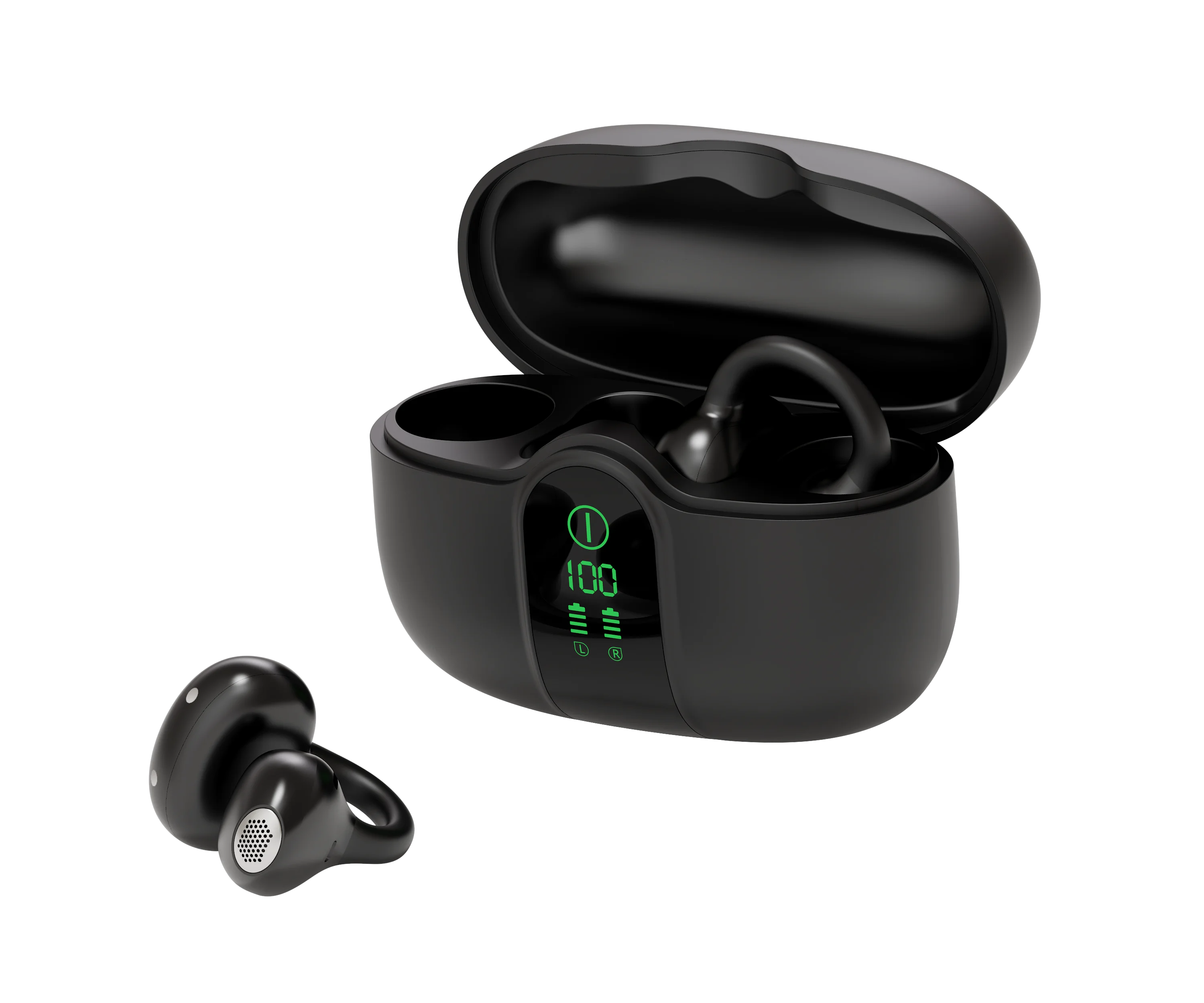 Blackview AirBuds 15 Wireless Earbuds,IPX5 Waterproof,Up to 35H,LED Display Bluetooth 6.0,Clip-on OWS Earbuds for Phones Laptop