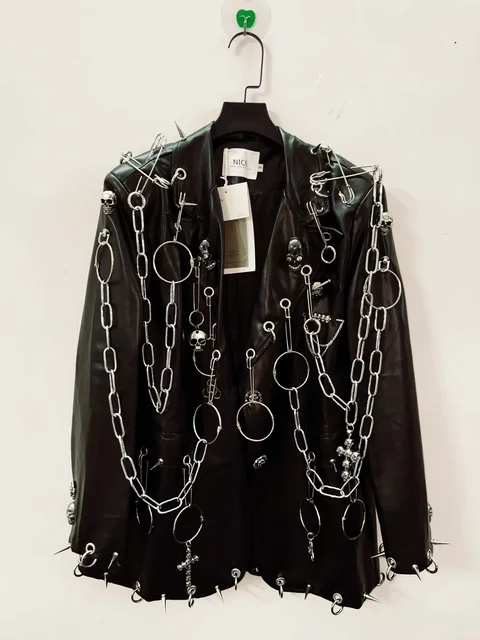 Faux Leather Metal Chain Jacket 6