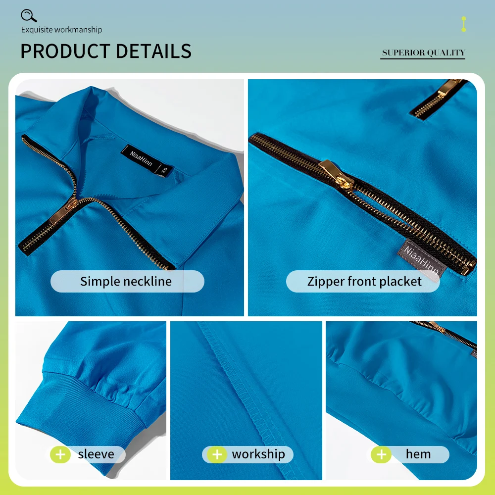 Nurse Uniforms Medical Scrubs Tops Surgery T-shirts Fashionable Hospital Scrubs Jackets with Zipper