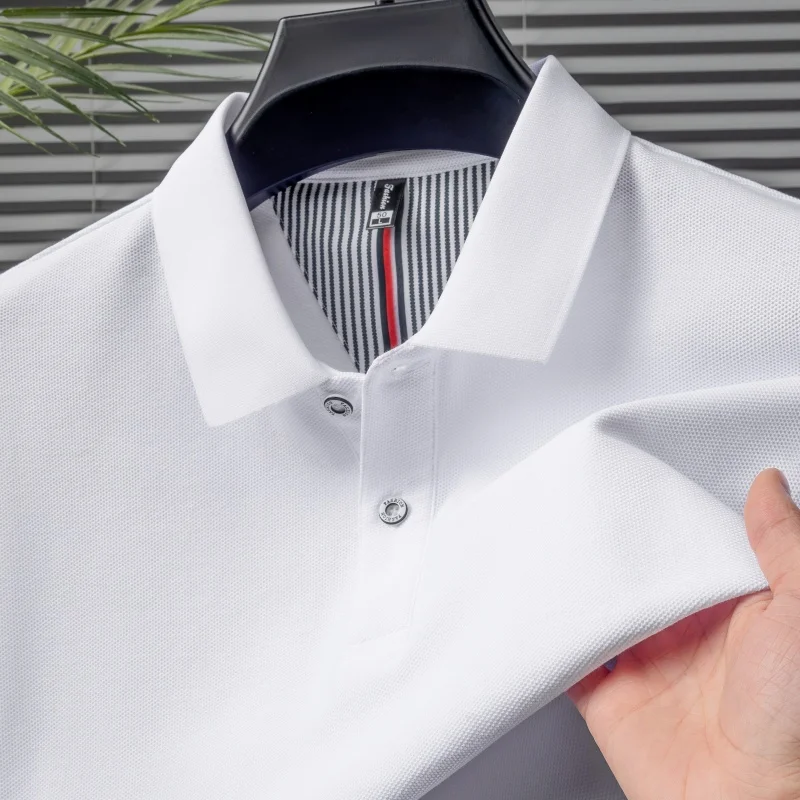100% pure cotton short sleeved men's polo shirt summer boutique fashion high-quality top solid color collar back striped T-shirt 24 Sc357b474cfde48998e6829f999c54e48C