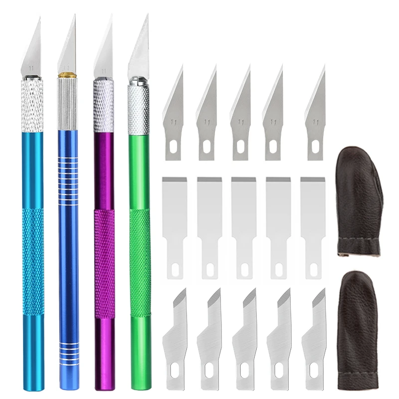Leather Carving Knife Leather Engraving Knife 3 Size Replaceable Blades Finger Protector Tools carving knife