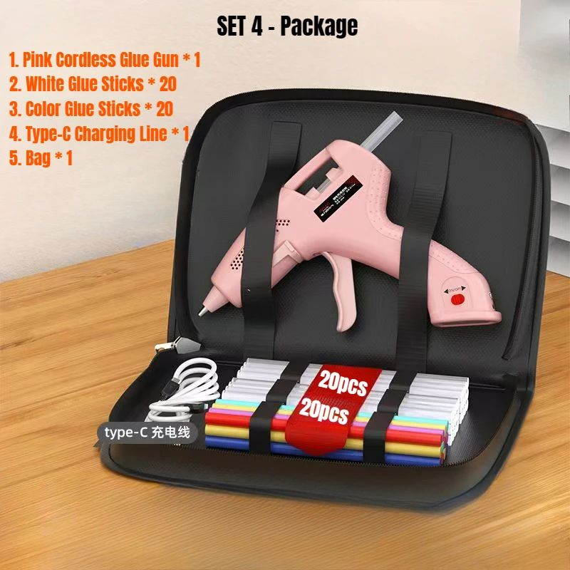 Hot Melt Glue Gun Hot Glue Gun Cordless Glue Gun Mini Pink Rechargeable Hot Silicone Gun 7mm Portable Cordless Glue Gun 3.7V 60 Min Use Type-C Charging Kids DIY Crafts Tools