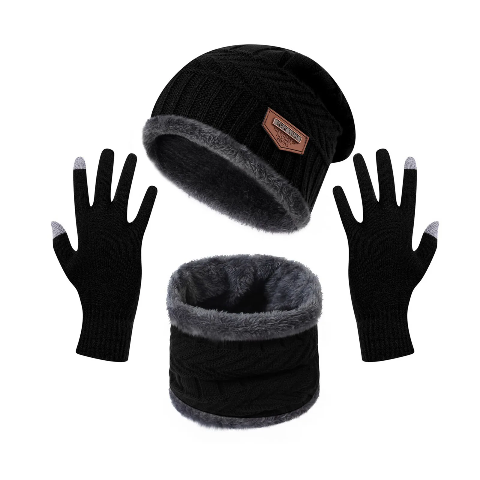 Winter Men Knitted Hat Scarf And Gloves Winter Solid Warm Knitted Set Warm Gifts For Male