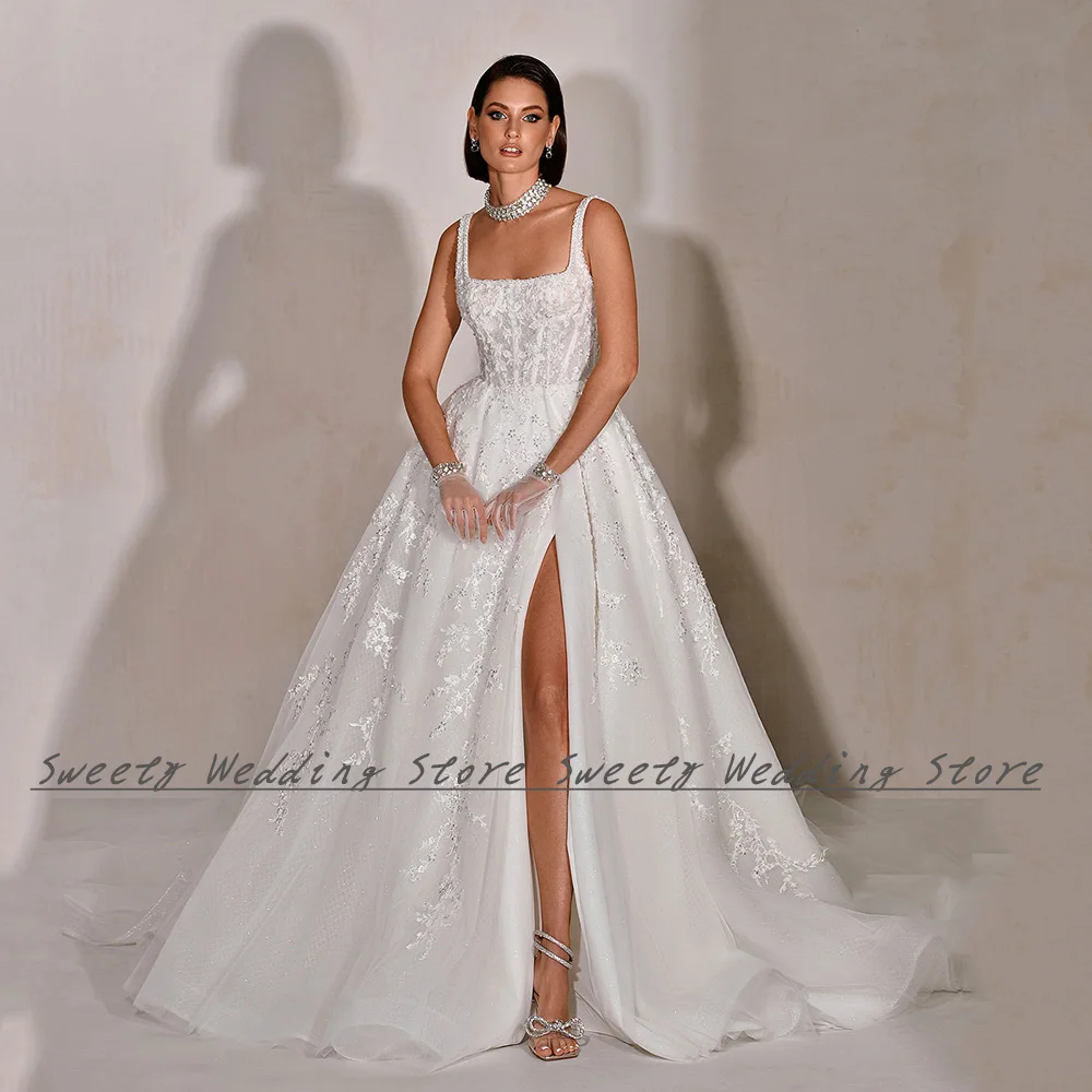 Plus Satin Strapless Evening Gown with Lace Appliqué | High Slit & Sweep Train