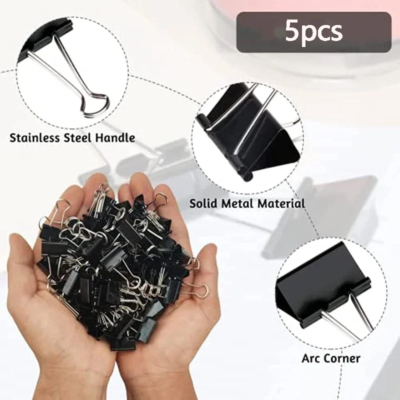 Metal Binder Clips Paper Clamps Notes Letter Paper Clip Office School Stationery Binding Securing Clips 15/19/25/32/41/51mm 5pcs binder clips,paper clips,metal clamp clips