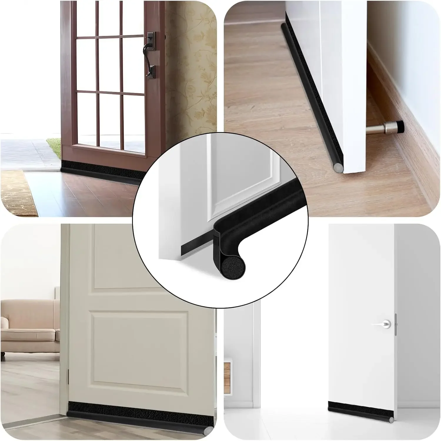 Black Door Bottom Seal Strip - Soundproof Insulation Draft Blocker & Weather Stripping