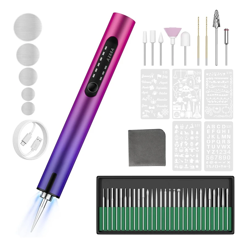 Engraving Pen Mini DIY Machines With 44 Bits USB Rechargeable For Metal, Wood,Glass