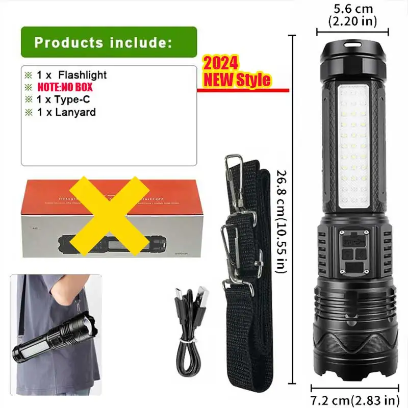 Torcia Tattica Ricaricabile Super Potente Con Doppia Luce E Power Bank Incorporato - LED Ultra Luminoso