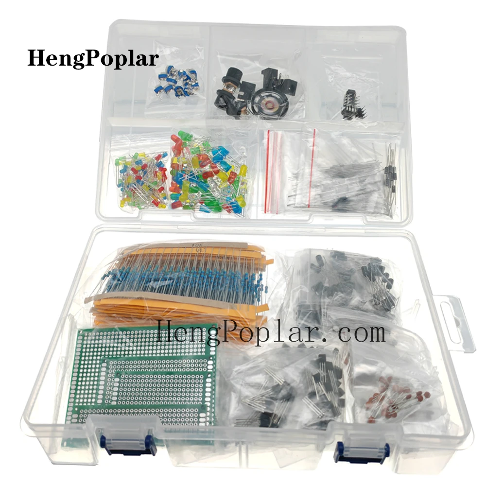 1900 pcs Electronic Component Kit including Assortment + Capacitors + Resistors LED Transistors DC Jacks PCB +opamp
