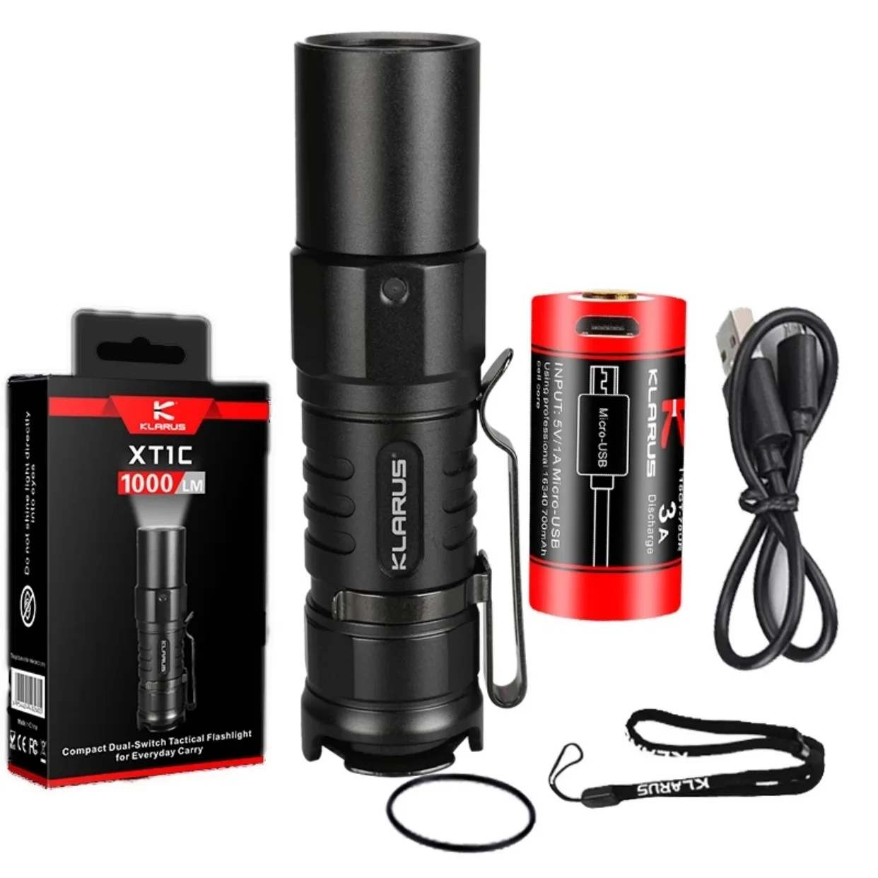 KLARUS XT1C Mini LED Flashlight CREE XP-L HD 1000LM Torch Light Rechargeable Powerful with 16340 Battery for Camping,Hiking