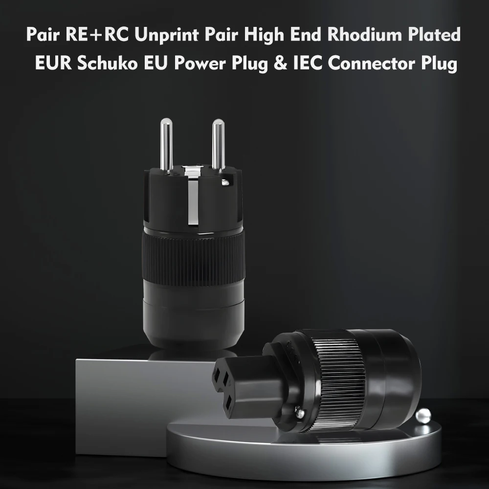 Pair RE+RC Unprint Pair High End Rhodium Plated EUR Schuko EU Power Plug & IEC Connector Plug