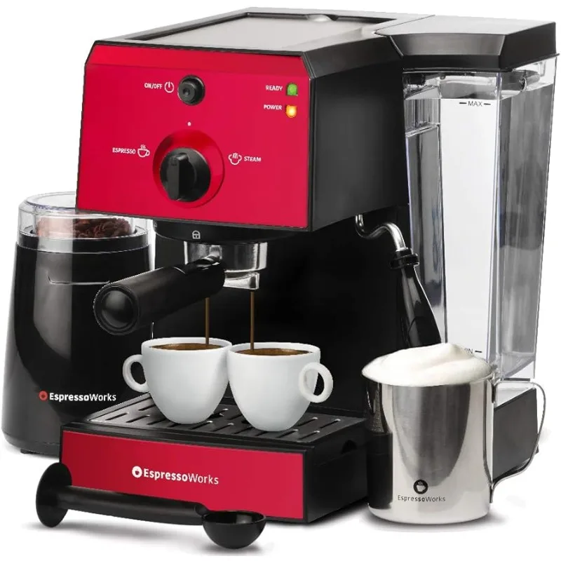 

EspressoWorks All-In-One Espresso Machine with Milk Frother 7-Piece Set - Cappuccino Maker Includes Grinder, Espresso Machines