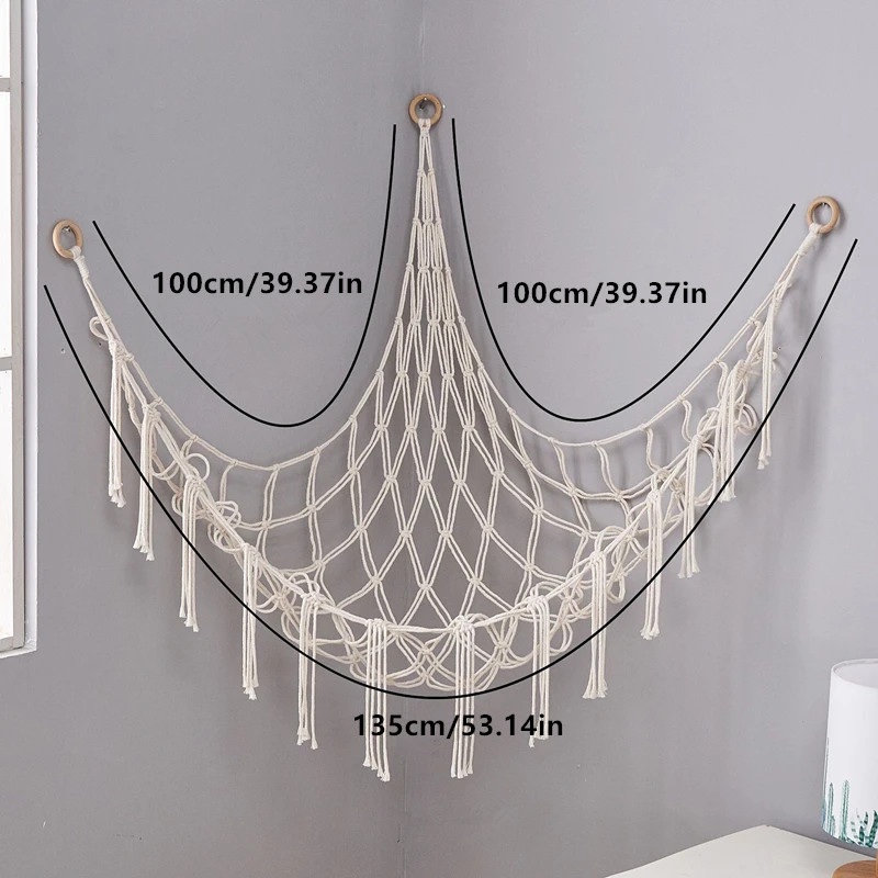 Hand-Woven Corner Toy Storage Net Hammock - Decorative Wall Addition