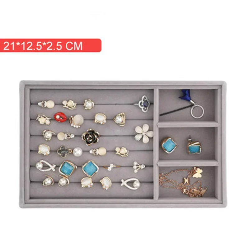 Velvet Jewelry Display Tray Case Hot Sale Stackable Exquisite Jewellery Storage Holder Boxes Portable Ring Earring Organizer Box
