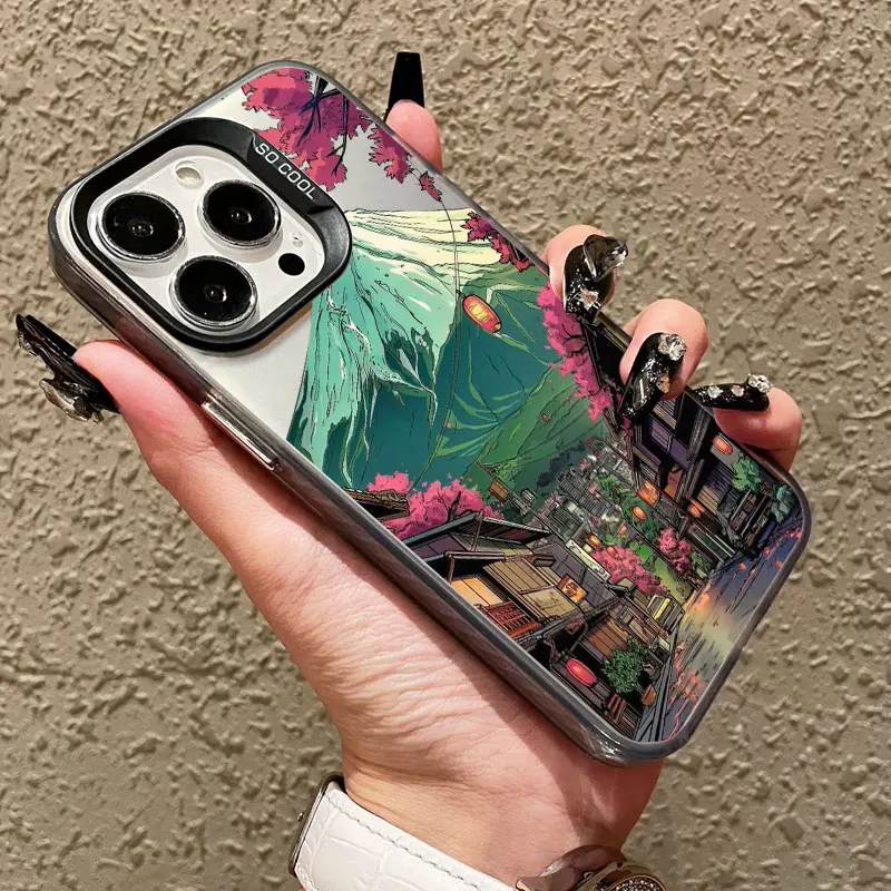 Neue Fuji-Berg-Straßenansicht Laser-Handyhülle für iPhone 17 15 14 Pro Max Plus 16 Pro Max 13 12 Mini 11 Pro Max Stoßfeste Schutzhülle – Detail 9