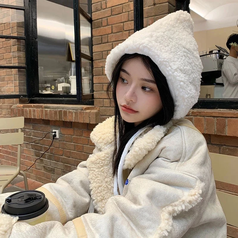 Winter Warm Plush Beanie Hat for Women Cute Ear Protection Lacing Strap Casual All-match Winter Cap Trendy Women's Headwear
