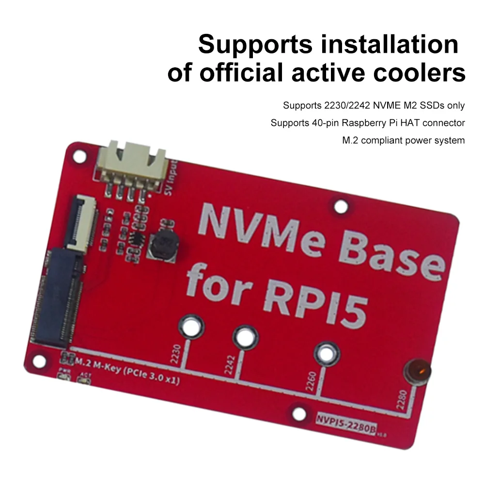Raspberry Pi 5 NVME M.2 SSD HAT, M.2 슬롯 M-키 PCIe 주변 보드, M.2 M-키 2230 2242 2260 2280 SSD