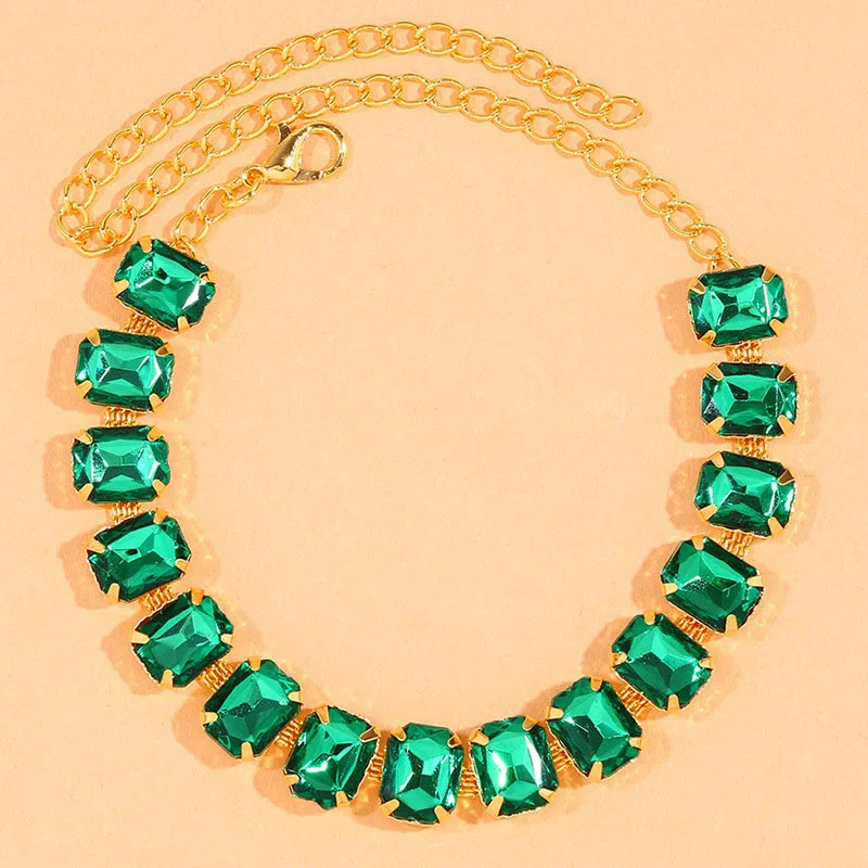 Fashion Gold Plated Green Square Unique Design Women Anklet Anniversary Gift Beach Party Jewelry Work Noble