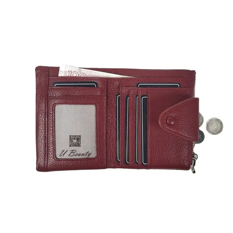 Soft Genuine Cow Leather Women Short Wallet Fashion Snap Button Closure Casual Cowhide Coin Pocket Purse ID Card Holders Purses