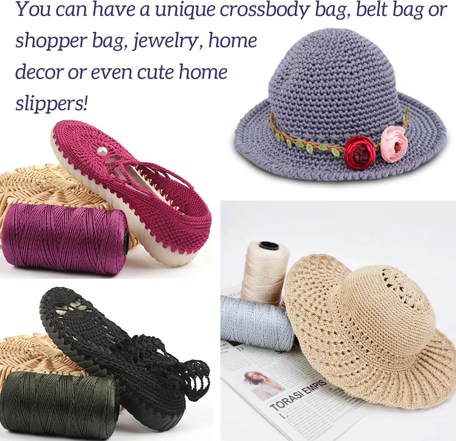 Description Picture 6 of itemCrochet Yarn 1.5mm/200m DIY Knitting Craft Thread Ice Silk Colored Art Yarn Cord for Bags Hats Polypropylene Rope Crocheting