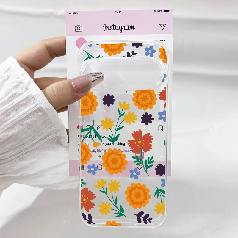 Retro Blue Leaf & Pink Rose Floral Clear Phone Case - Soft TPU Cover Shell