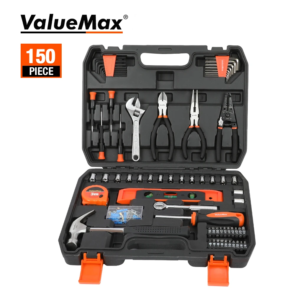 ValueMax 8PC-150PC Home Tool Set for Home Repair Tool Set Household Kits With Screwdrivers Pliers Hammer Utility Knife Box