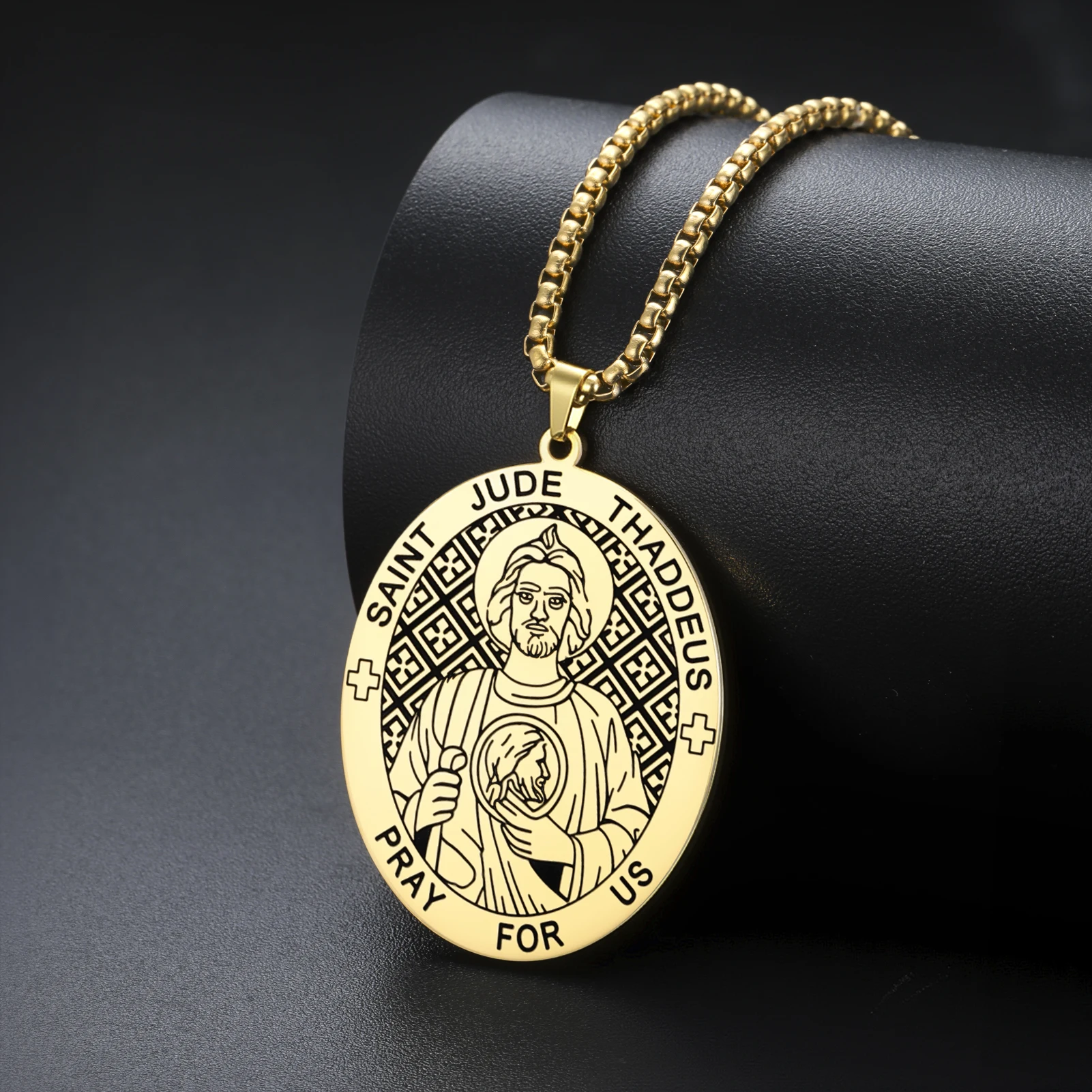 Kkjoy Heiliger Judas Thaddäus Schutzpatron-Halskette aus Edelstahl, doppelseitiges religiöses Amulett, Schmuckgeschenk für christliche Gläubige