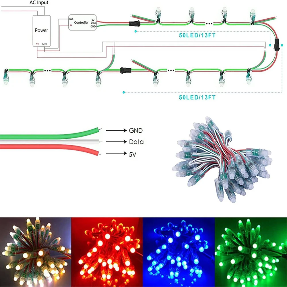 LED Modules 50pcs WS2811 2811 IC RGB Full Color 12mm Pixels Digital Addressable 5V 12V Dream Color IP68 Waterproof Light